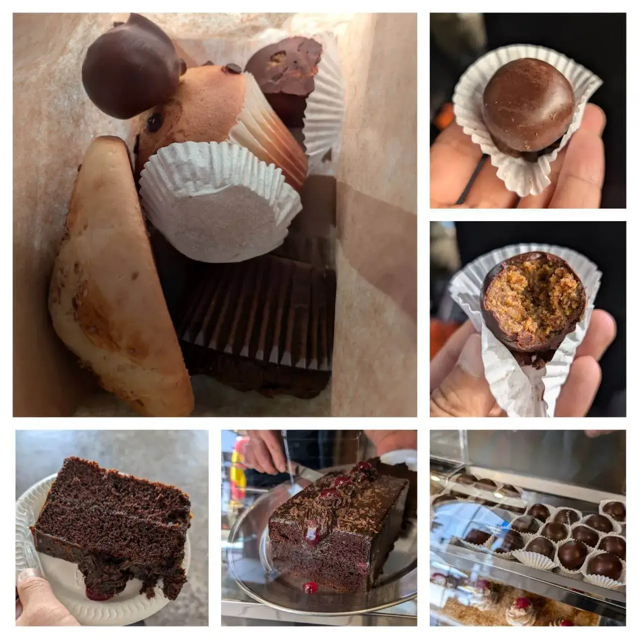 クスコの街歩きで見つけた、地元の人々に愛されるベーカリーのスイーツコレクション。紙袋の中には、チョコレートがけのマフィンや香ばしいパイが詰め込まれ、手に取るだけでワクワクが止まりません。しっとりとした濃厚なチョコレートケーキや、ナッツやキャラメルが詰まった一口サイズのショコラなど、高地の冷えた体に染み渡るような贅沢な甘さ。ショーケースに並ぶ手作りの温もりあふれるお菓子たちは、インカの歴史を巡る旅の合間に、心もお腹も満たしてくれる至福の逸品です。