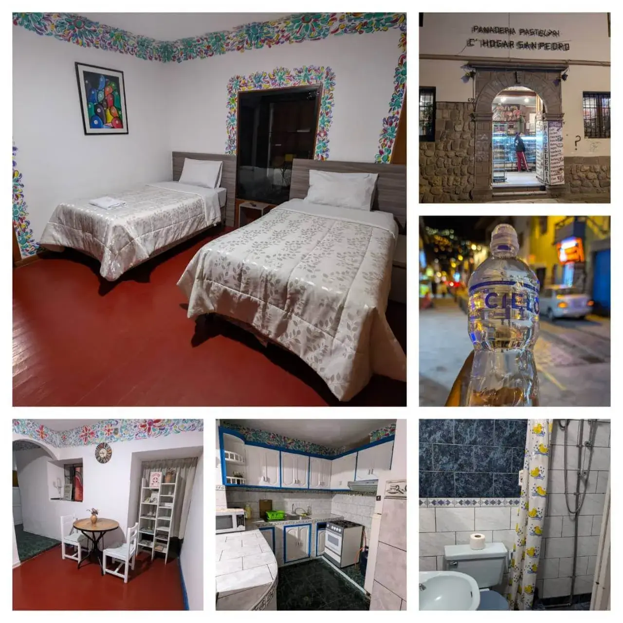 ついに到着したインカ帝国の古都クスコ。宿泊先は、壁に施された色鮮やかな花の装飾が目を引く、アンデスらしい温もりに溢れた一軒家風のアパルトマンです。清潔感のあるベッドルームや機能的なキッチン、そして旅の疲れを癒やすバスルームまで、クスコでの「暮らし」を予感させる快適な空間。夜の帳が下りる頃、ミネラルウォーター「CIELO」を手に街へ。歴史的な石積みの中にひっそりと佇むベーカリー「Hogar San Pedro」のアーチをくぐれば、高地の澄んだ空気とともに、この街が持つ深い歴史が静かに語りかけてくるようです。