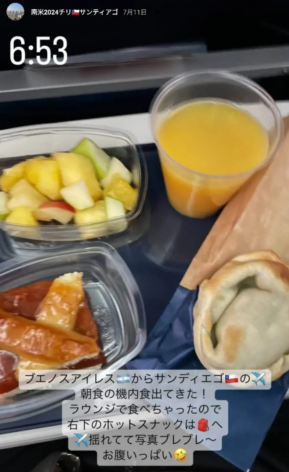 ブエノスアイレス発サンティアゴ行きの機内食