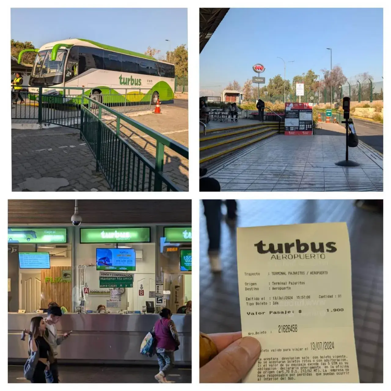 空港と市内を結ぶTurbusのバス外観、バス乗り場、乗車券