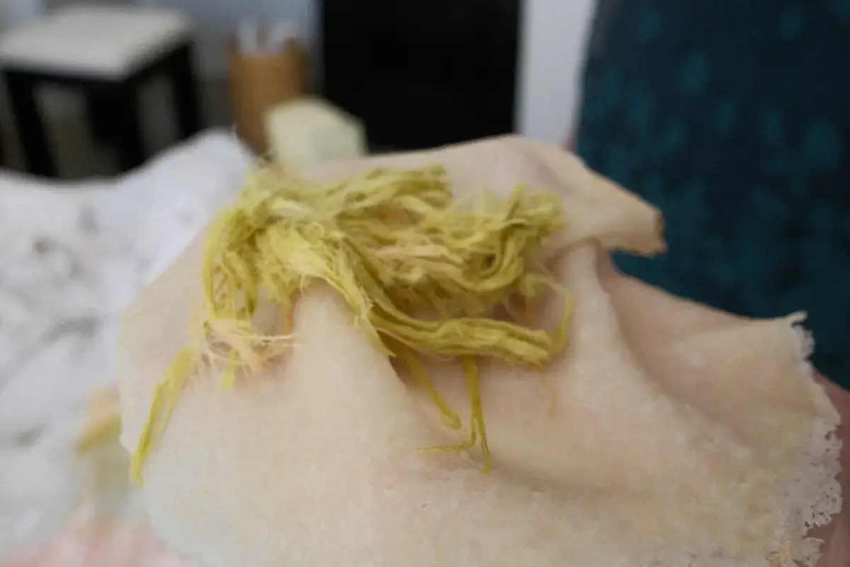 アユタヤ名物のロティ・サイマイ(Roti Saimai)を食べる様子です。